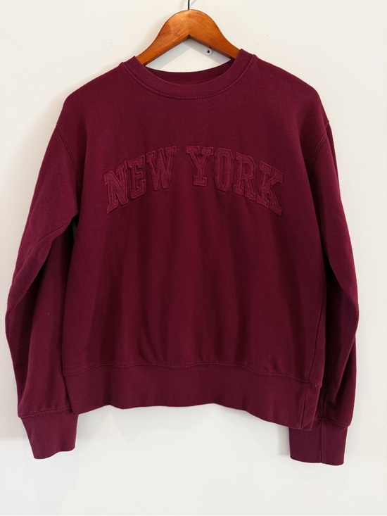 New York Popular Tops - New York Popular Maroon Burgundy Varsity Crewneck Sweatshirt Small